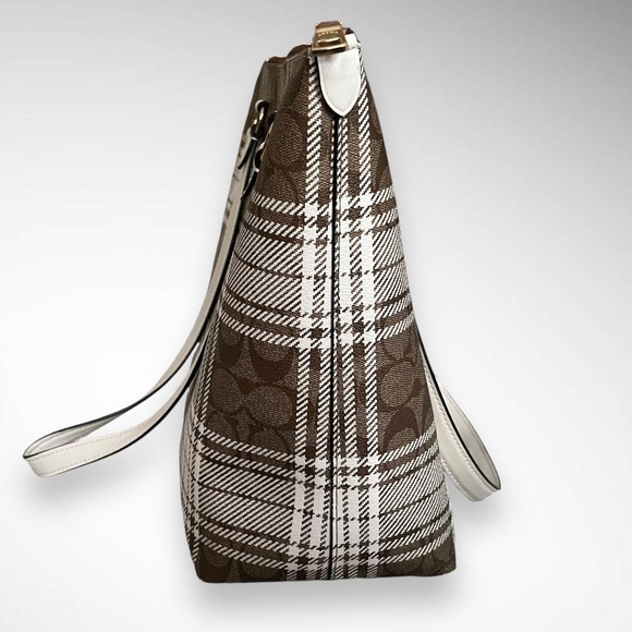 Coach Tan and Cream Checkered Tote Bag - Picture 4 of 13